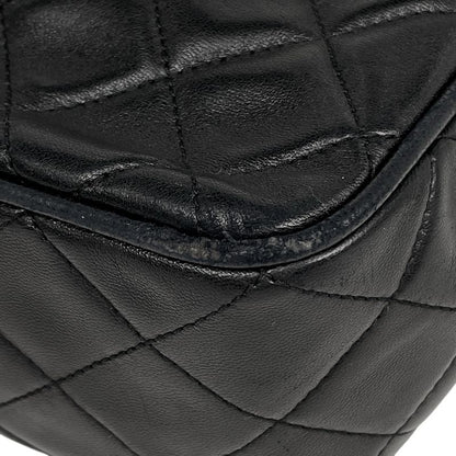 Chanel CC Logo Fringe Shoulder Bag Tassel Quilted Leather Black
