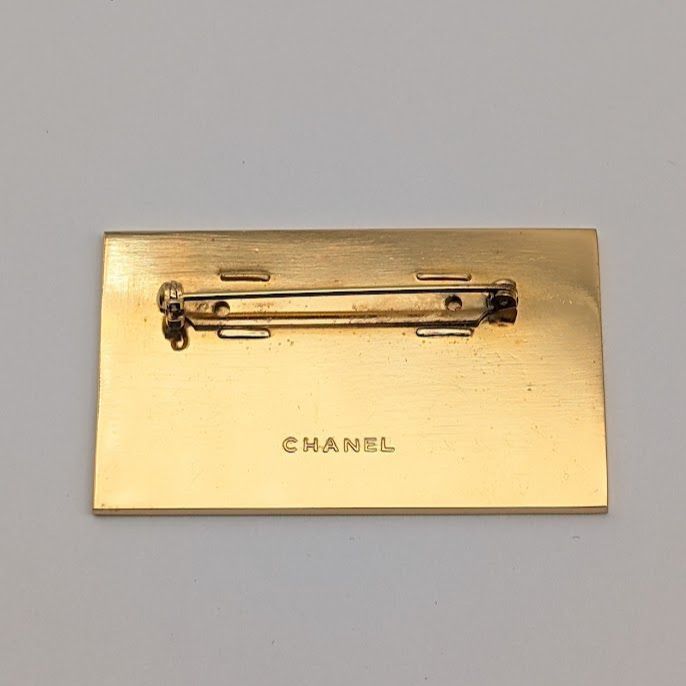 Chanel Logo Plate Square Vintage Gold Brooch
