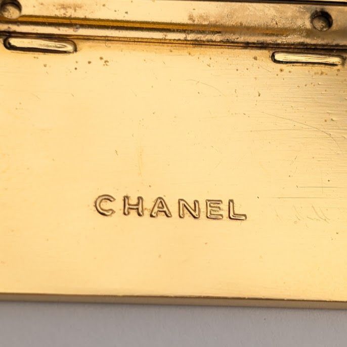 Chanel Logo Plate Square Vintage Gold Brooch
