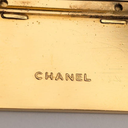 Chanel Logo Plate Square Vintage Gold Brooch