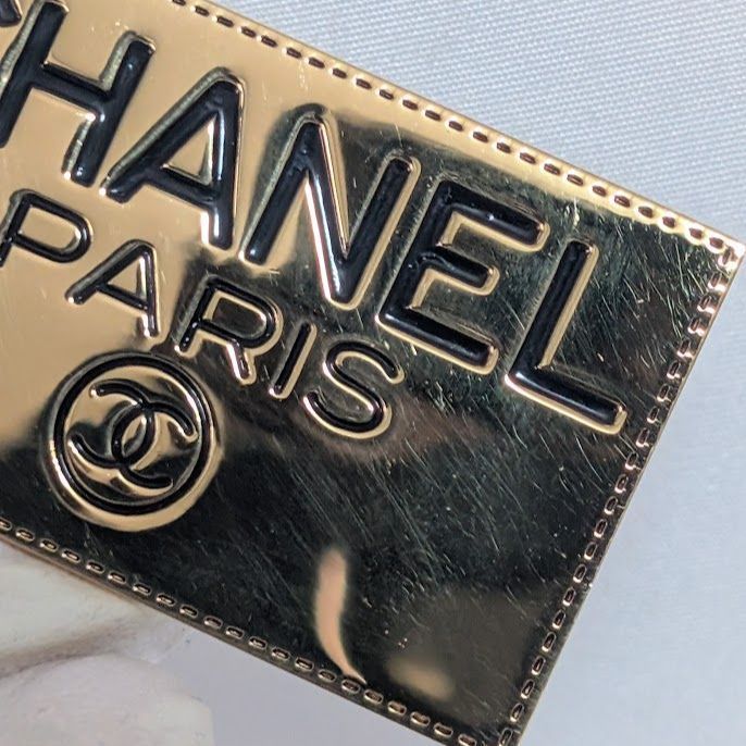 Chanel Logo Plate Square Vintage Gold Brooch