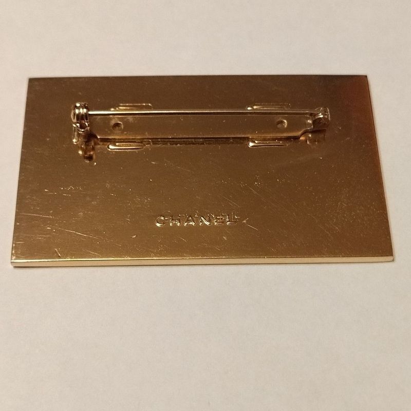 Chanel Logo Plate Square Vintage Gold Brooch