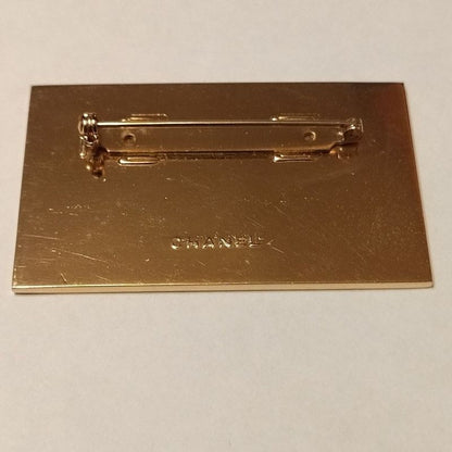 Chanel Logo Plate Square Vintage Gold Brooch