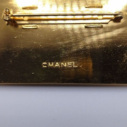 Chanel Logo Plate Square Vintage Gold Brooch
