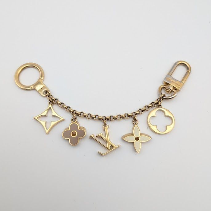 Louis Vuitton Fleur de Monogram Key Holder Charm Gold Chain Keychain