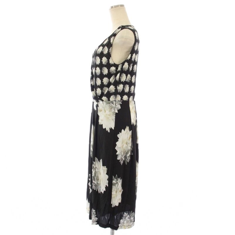 Max Mara Dress Sleeveless Floral Pattern Knee Length 42 Black TK