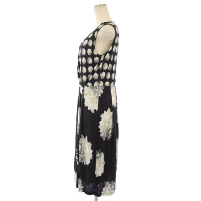 Max Mara Dress Sleeveless Floral Pattern Knee Length 42 Black TK
