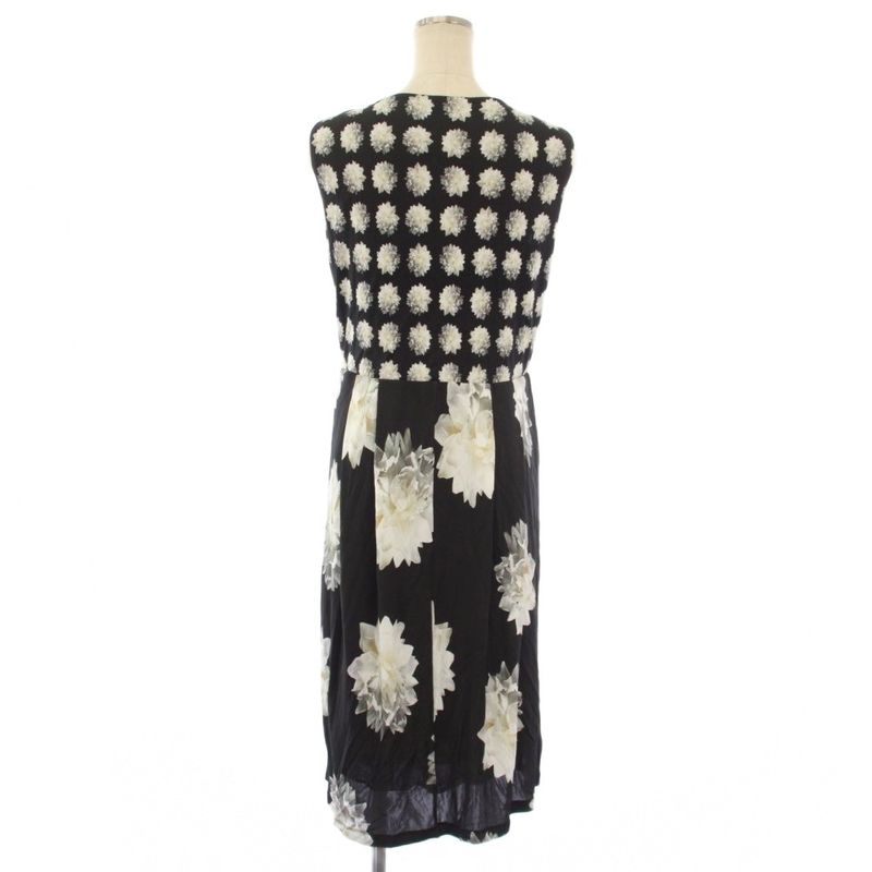 Max Mara Dress Sleeveless Floral Pattern Knee Length 42 Black TK