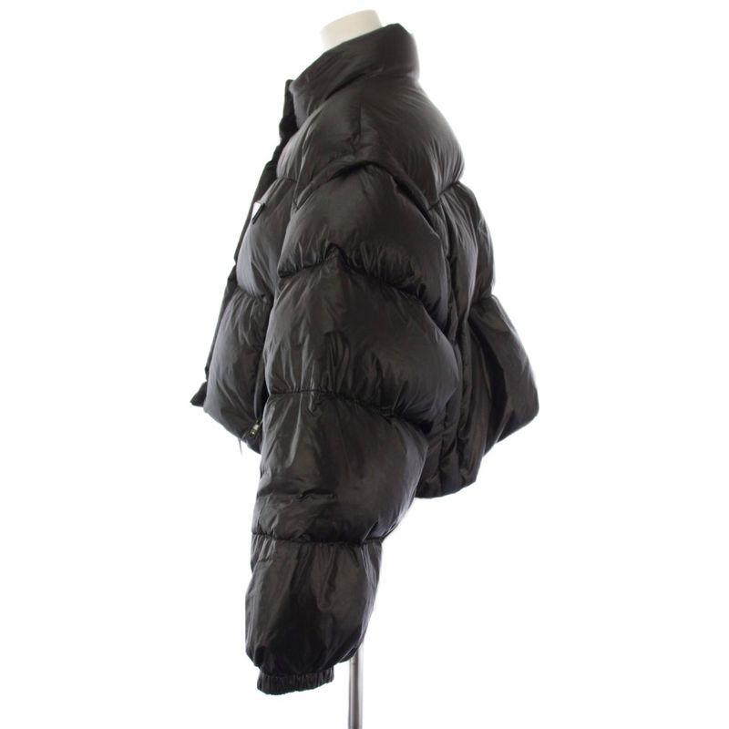 Prada Re-Nylon Cropped Down Jacket 2-Way Stand Collar 36 Black