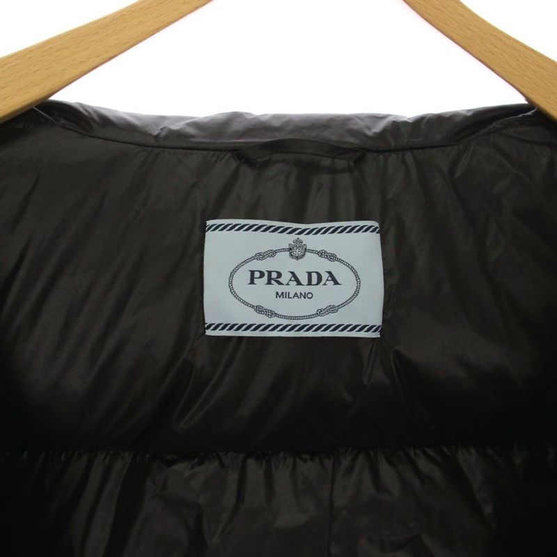 Prada Re-Nylon Cropped Down Jacket 2-Way Stand Collar 36 Black