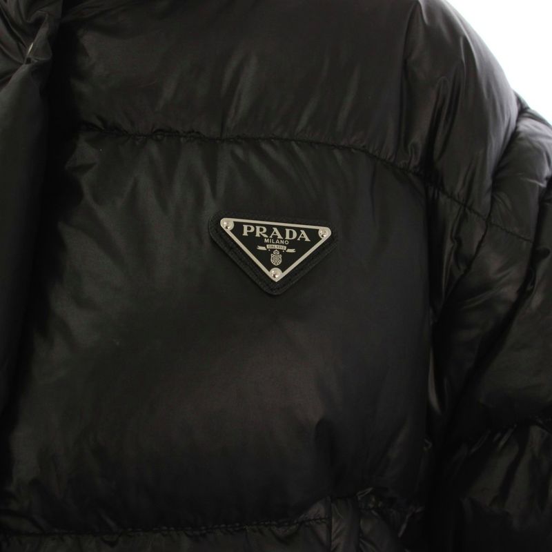 Prada Re-Nylon Cropped Down Jacket 2-Way Stand Collar 36 Black