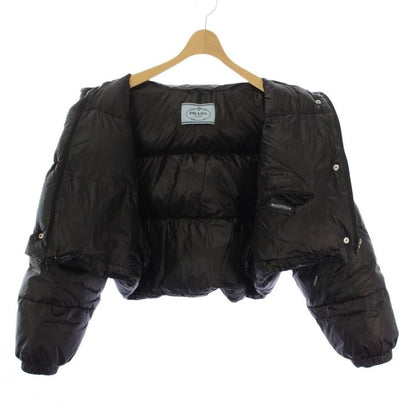 Prada Re-Nylon Cropped Down Jacket 2-Way Stand Collar 36 Black
