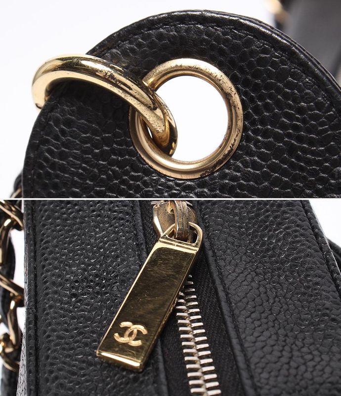 Chanel Chain Shoulder Bag Gold Caviar Leather Quilted