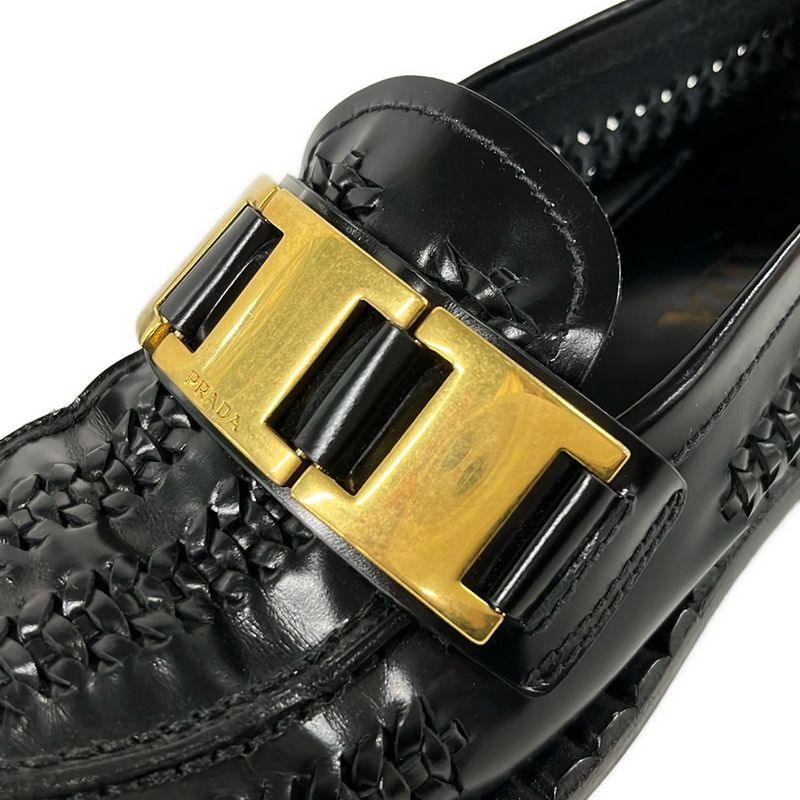 Prada Loafers 36.5 Black Moccasins Leather