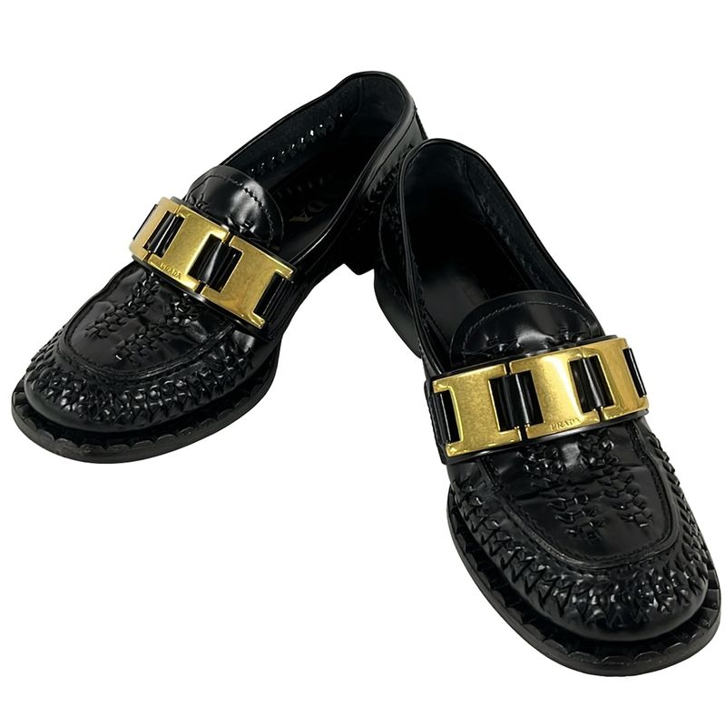 Prada Loafers 36.5 Black Moccasins Leather