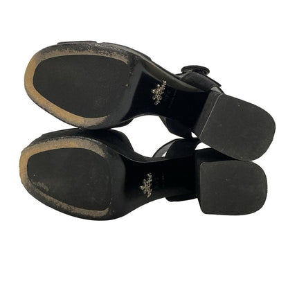 Prada Sandals 34.5 Black Thick Sole Ankle Strap Open Toe