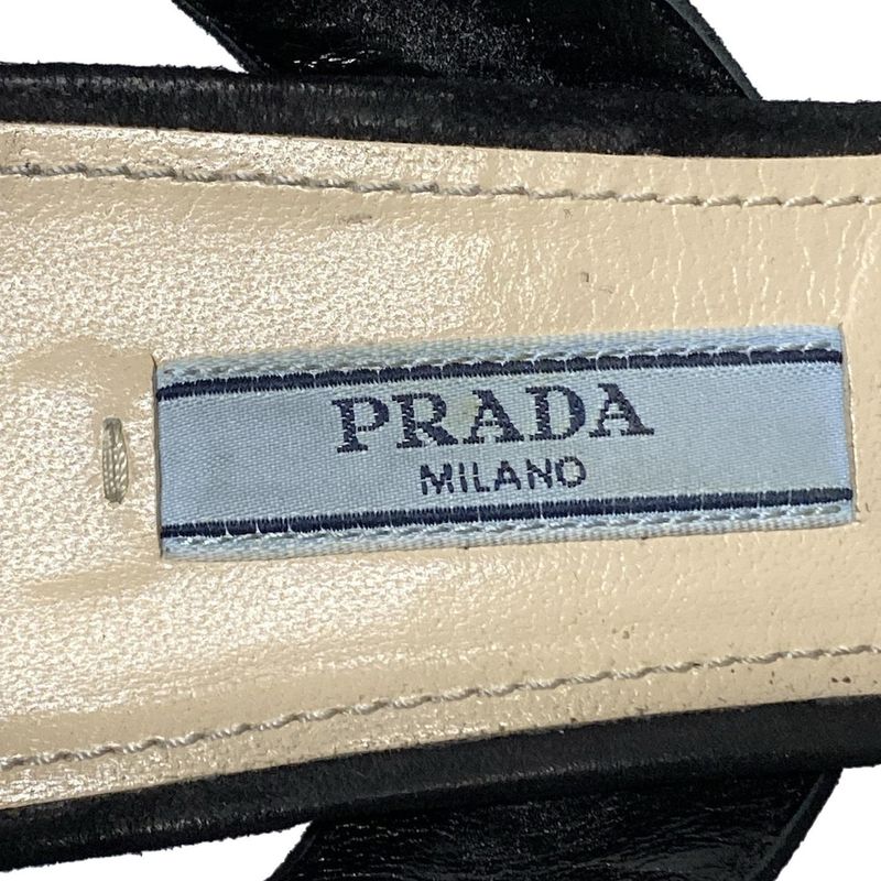 Prada Sandals 34.5 Black Thick Sole Ankle Strap Open Toe