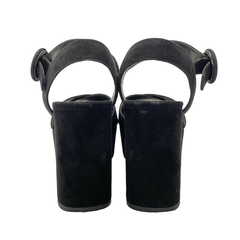 Prada Sandals 34.5 Black Thick Sole Ankle Strap Open Toe