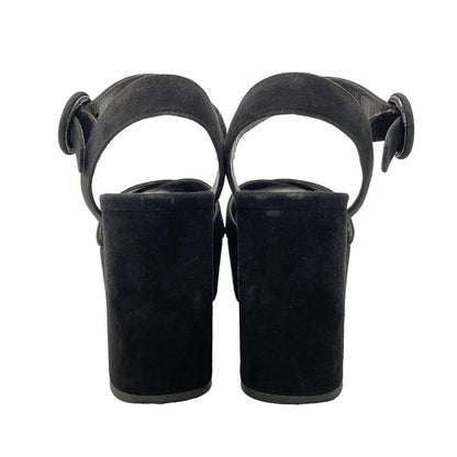 Prada Sandals 34.5 Black Thick Sole Ankle Strap Open Toe