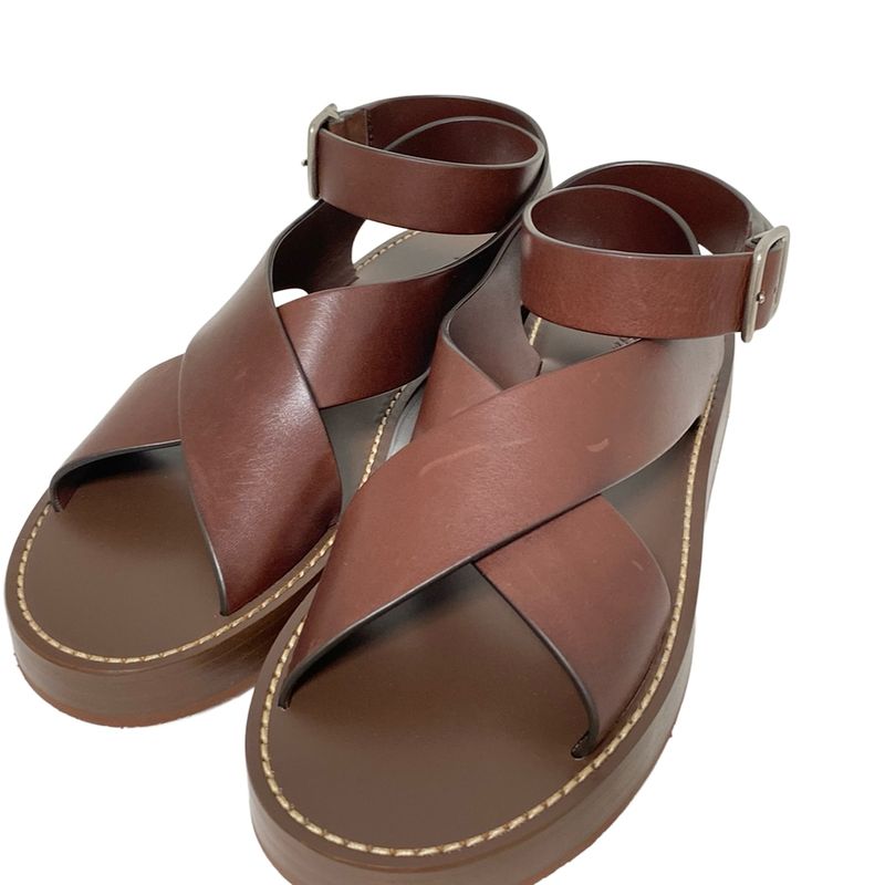 Loro Piana Sandals 36 Sumie Chocolate Platform Leather