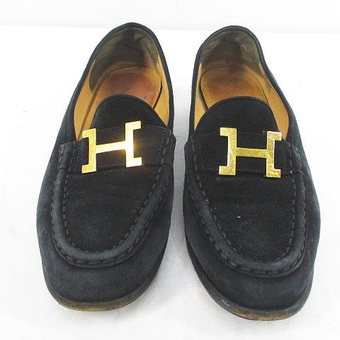 Hermes Loafer Gold 35.5 Black Suede