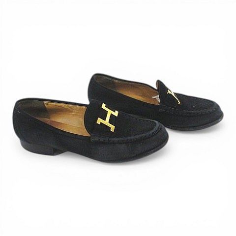 Hermes Loafer Gold 35.5 Black Suede
