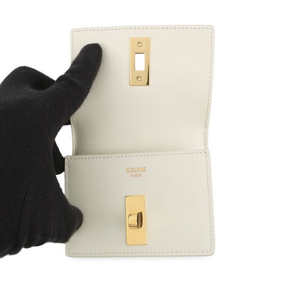 Celine Card Case with Flap Holder 16 Seeds Calf Leather White
