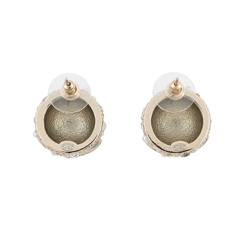 Chanel Earrings CC Logo Round Rhinestone Faux Pearl