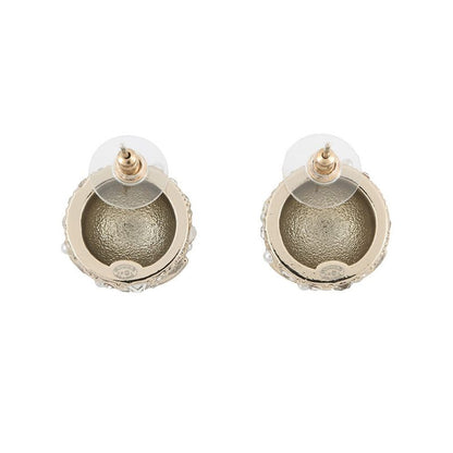 Chanel Earrings CC Logo Round Rhinestone Faux Pearl