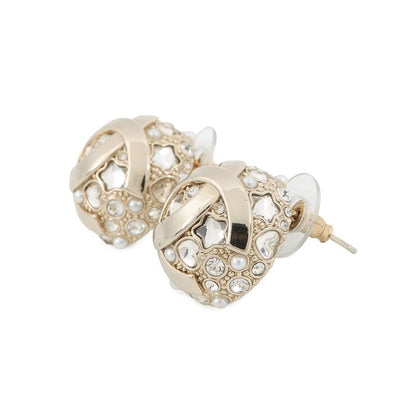 Chanel Earrings CC Logo Round Rhinestone Faux Pearl
