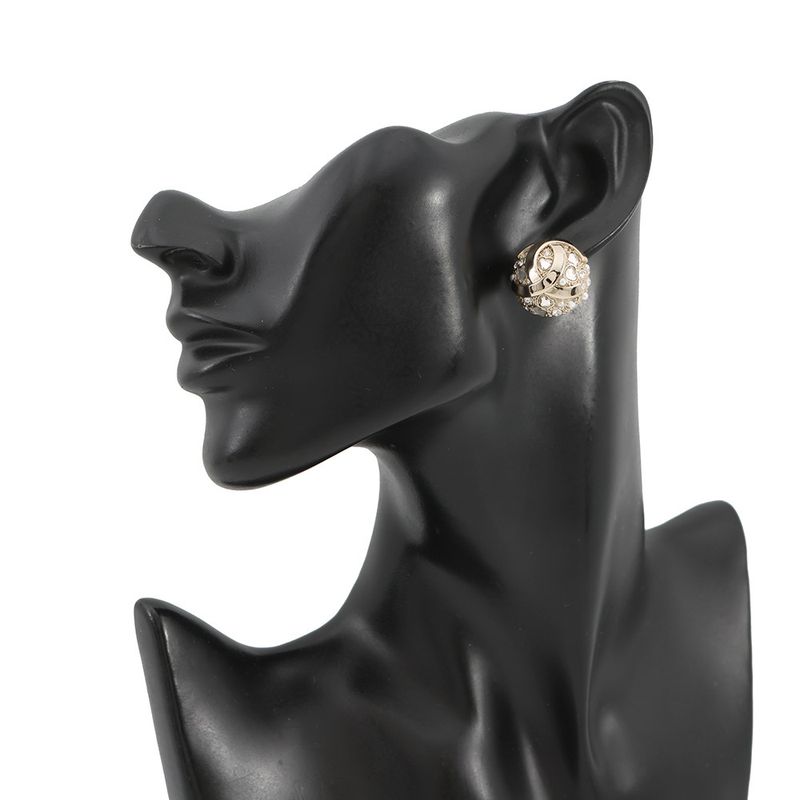Chanel Earrings CC Logo Round Rhinestone Faux Pearl