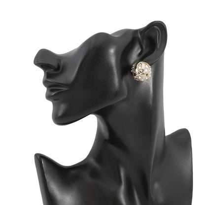 Chanel Earrings CC Logo Round Rhinestone Faux Pearl