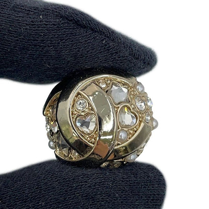 Chanel Earrings CC Logo Round Rhinestone Faux Pearl
