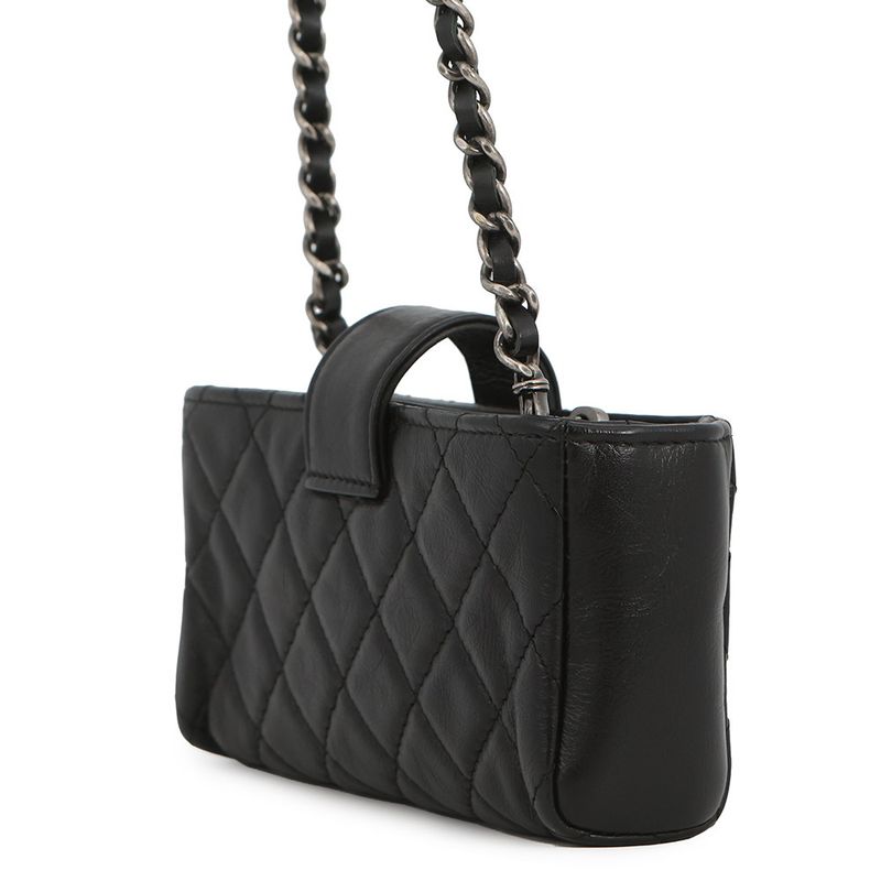 Chanel Foncase Quilted 2.55 Mini Chain Pochette Lucky Charm Calf Leather Black