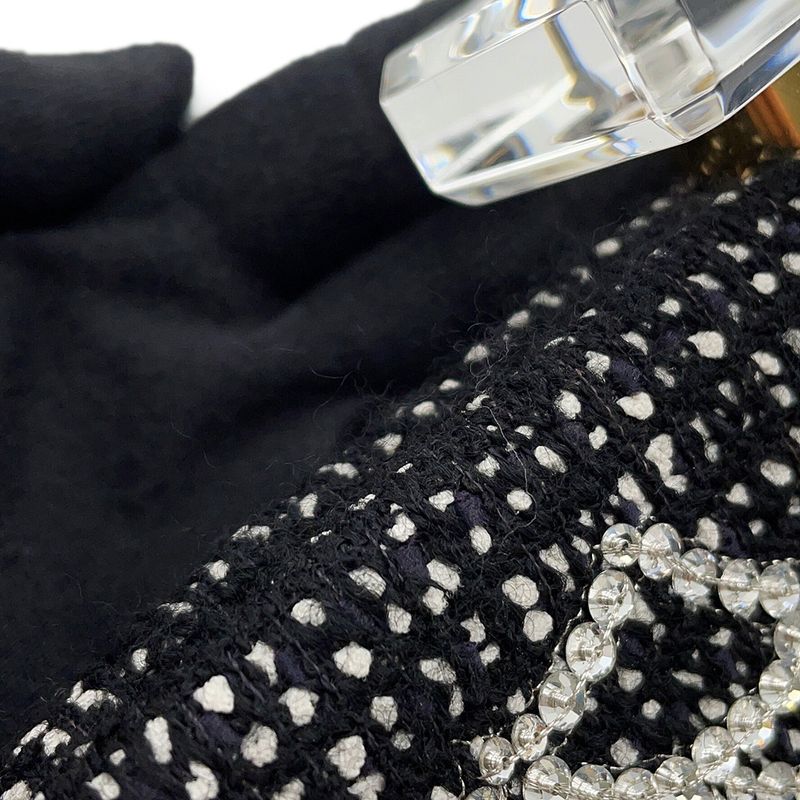 Chanel Clutch CC Logo Bijou Crystal Tweed Party Black