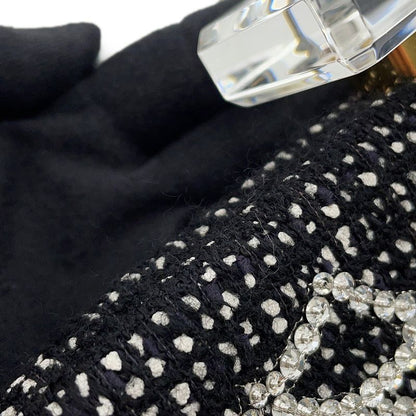 Chanel Clutch CC Logo Bijou Crystal Tweed Party Black