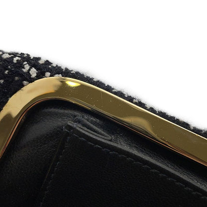 Chanel Clutch CC Logo Bijou Crystal Tweed Party Black