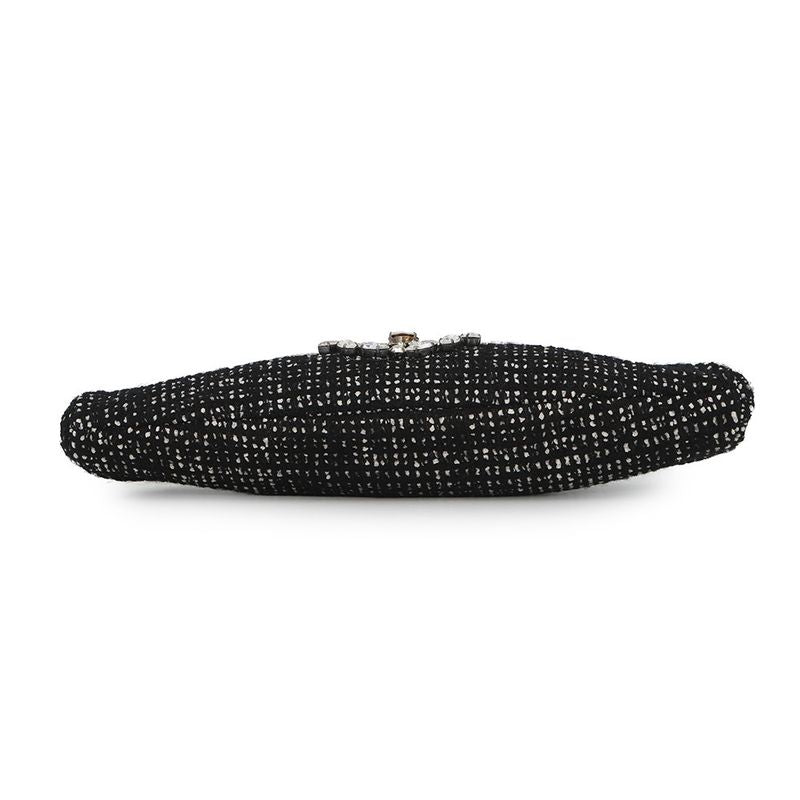 Chanel Clutch CC Logo Bijou Crystal Tweed Party Black