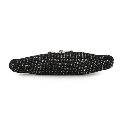 Chanel Clutch CC Logo Bijou Crystal Tweed Party Black