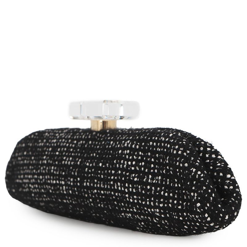 Chanel Clutch CC Logo Bijou Crystal Tweed Party Black