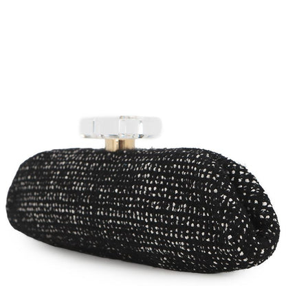 Chanel Clutch CC Logo Bijou Crystal Tweed Party Black
