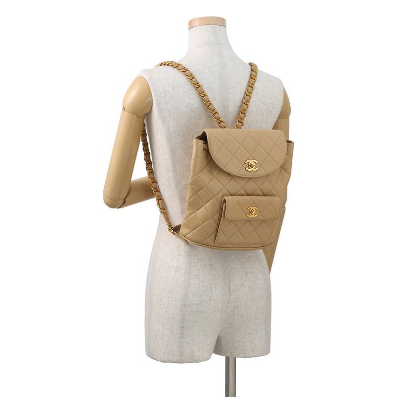 Chanel CC Logo Quilted Chain Lambskin Backpack