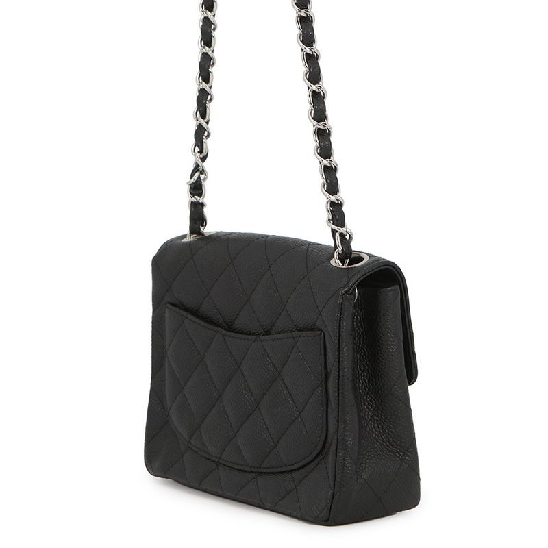 Chanel Chain Shoulder Bag Mini Quilted CC Logo Single Caviar Leather Black