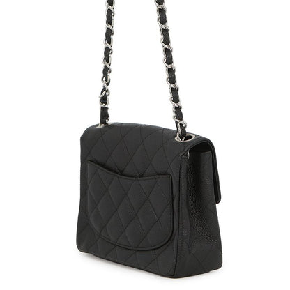 Chanel Chain Shoulder Bag Mini Quilted CC Logo Single Caviar Leather Black