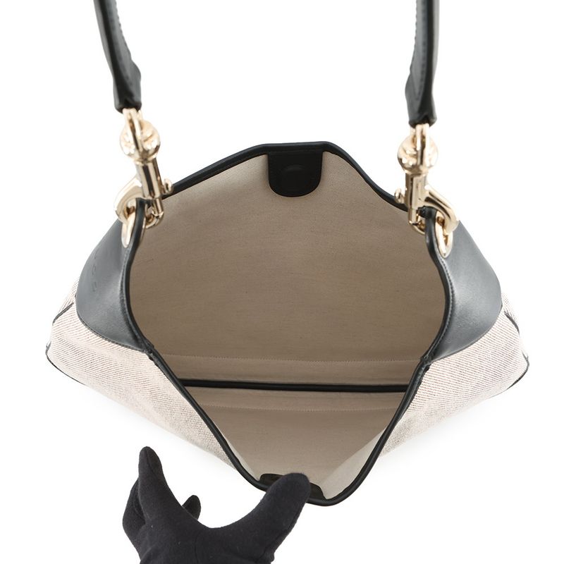 Gucci Shoulder Bag Canvas Leather B Bag Tote Black
