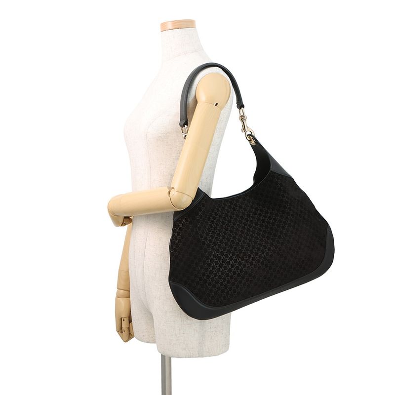 Gucci Shoulder Bag Micro GG Suede Leather B Small 2-Way Black