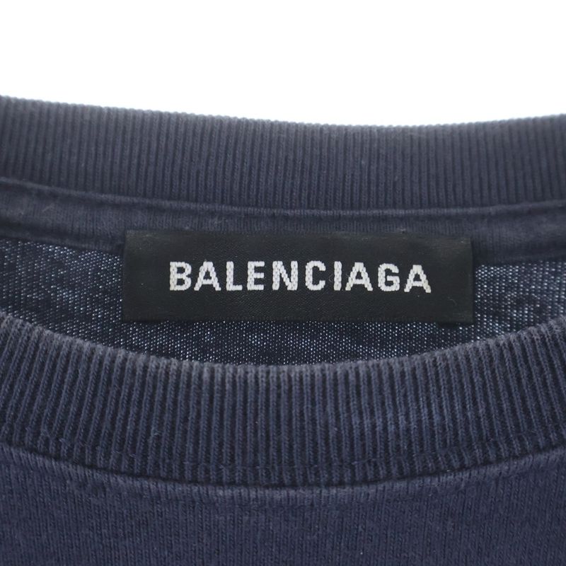 Balenciaga BB Logo Print Cotton Oversized Short Sleeve T-Shirt Navy