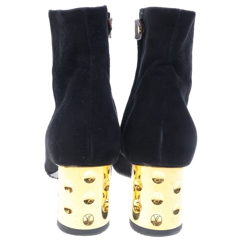 Louis Vuitton Monogram Suede High Heel Boots Black