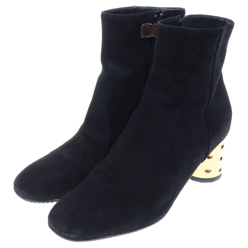 Louis Vuitton Monogram Suede High Heel Boots Black