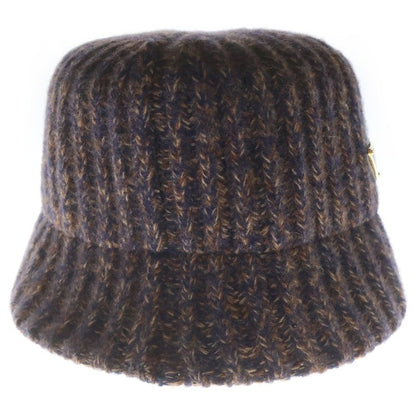 Prada Triangle Logo Melange Knit Bucket Hat Brown